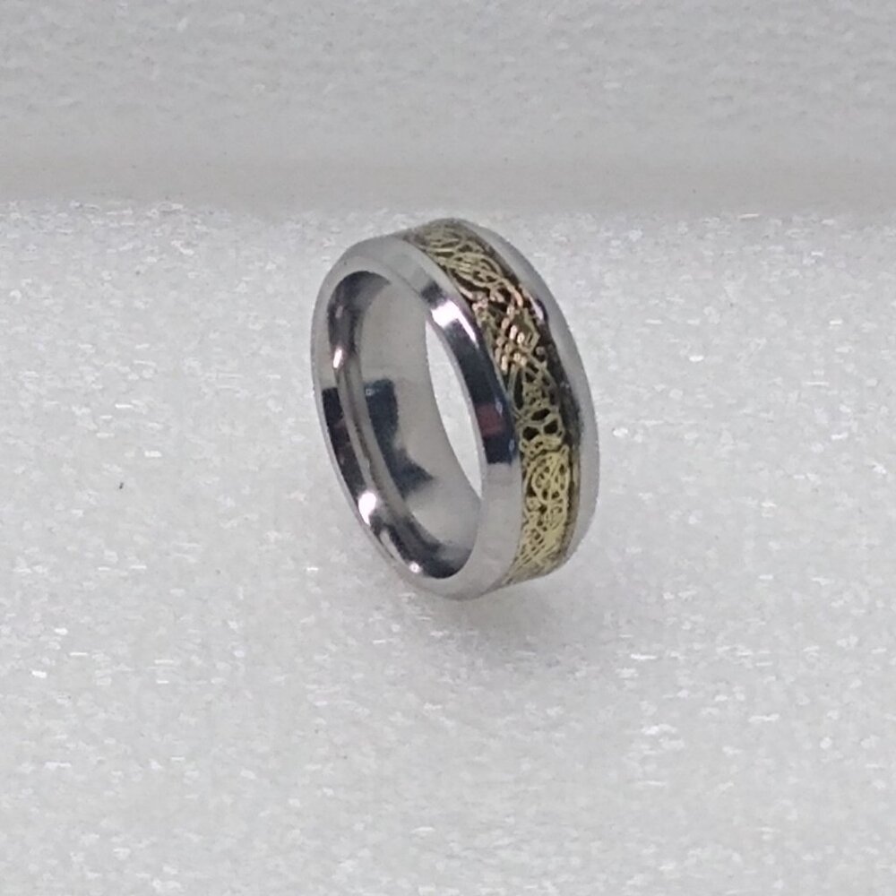 Celtic Dragon Gold Knot On Black Resin Inlay Ring Size 8.25 Width 8mm Unisex